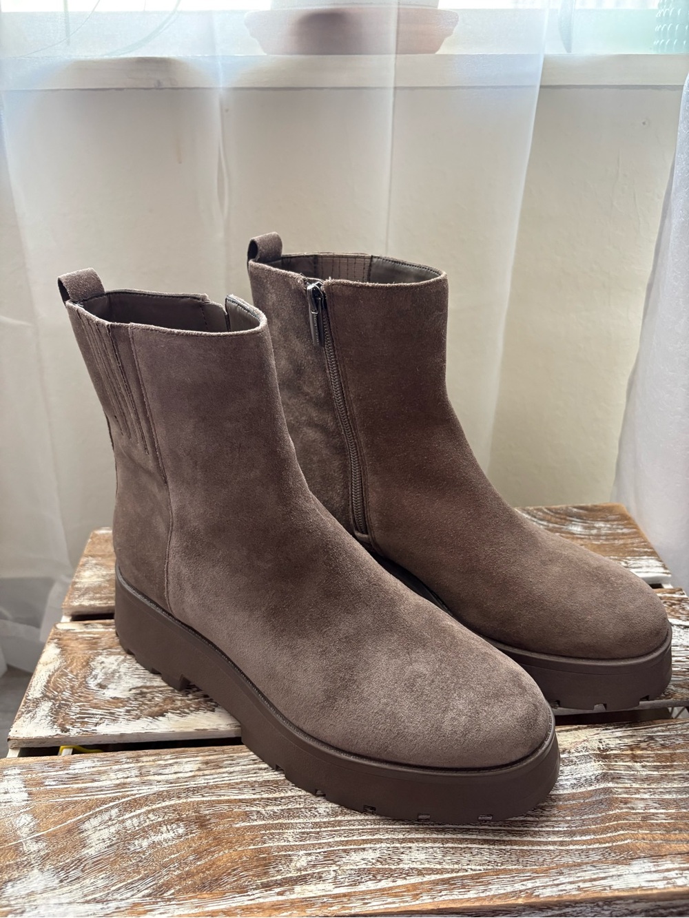 Vince Camuto Taupe Suede Platform Ankle Boots